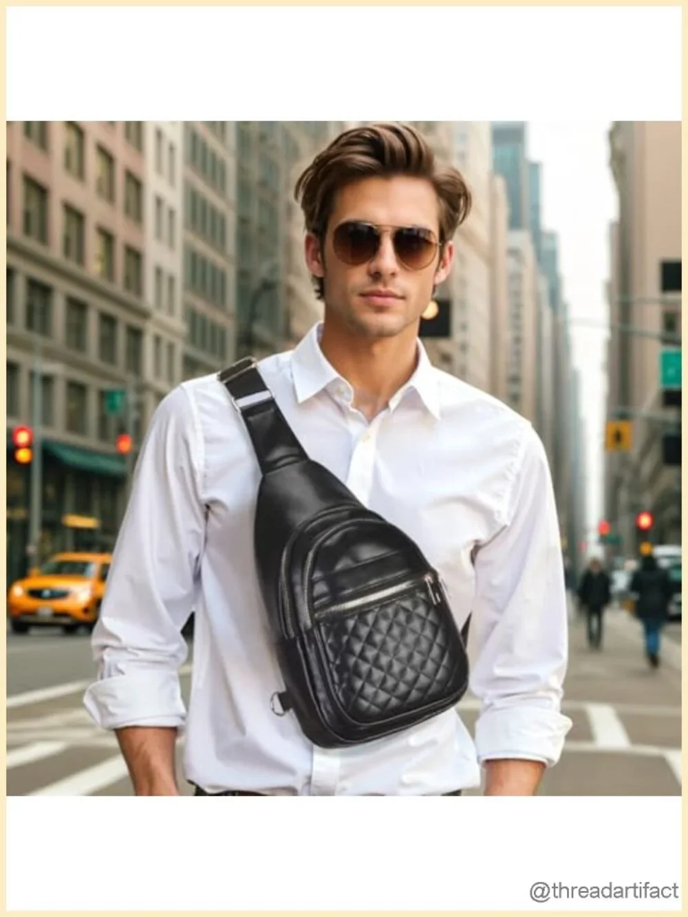 Leather Sling Bag Crossbody Backpack Multi-Pocket Casual Daypack for Travel